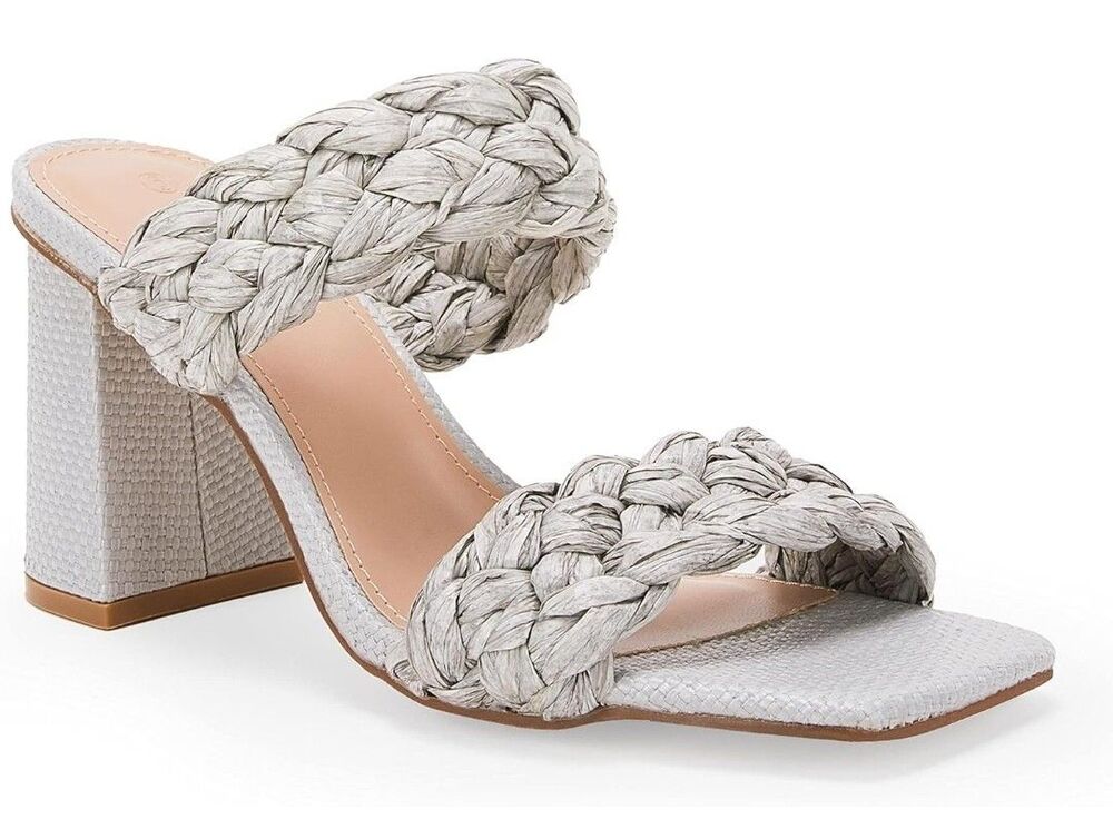 Syktkmx Women's Braided Heeled Sandals Backless Square Open Toe Block Slide Sz 6